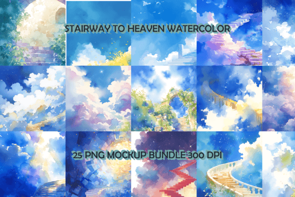 Download Stairway to Heaven Watercolor Background Bundle - Heaven Collection